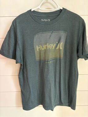 Hurley Men's Teal Graphic Short-Sleeve Tee with Yellow Logo